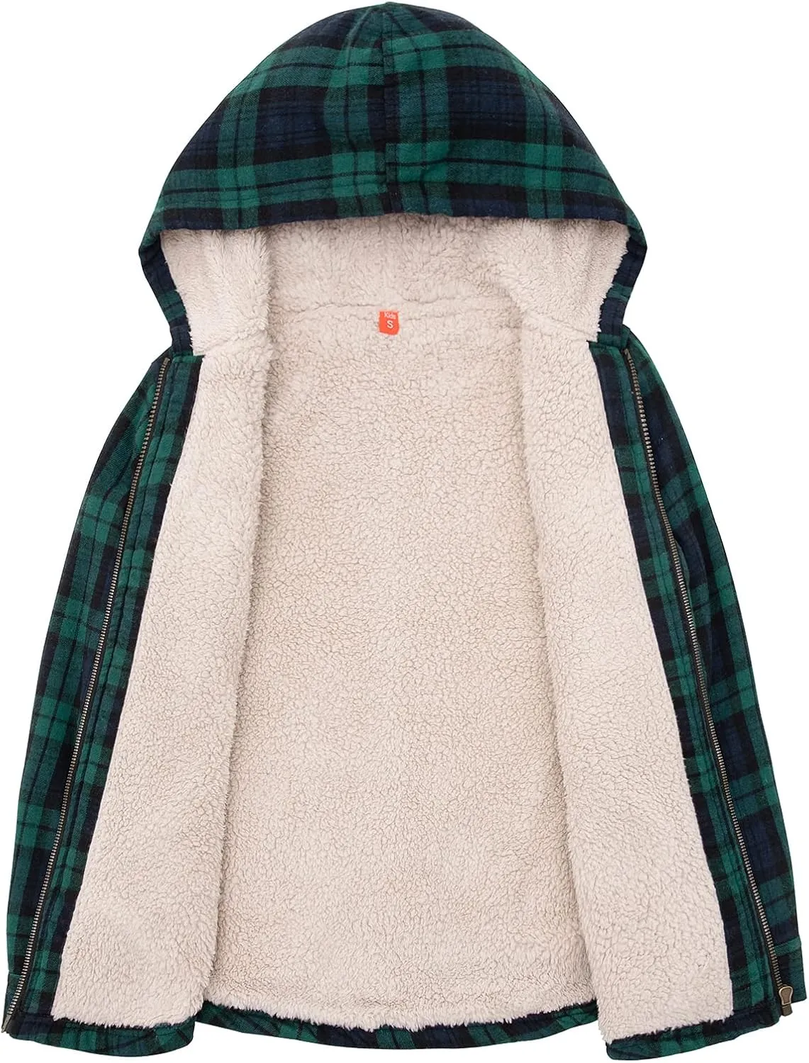 ZENTHACE Boys Sherpa Lined Full Zip Flannel Plaid Shirt Jacket,Cozy Hooded Flannel Shirt with Hand Pockets