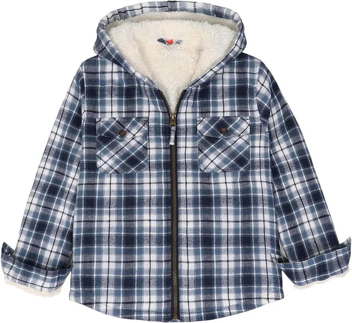 ZENTHACE Boys Sherpa Lined Full Zip Flannel Plaid Shirt Jacket,Cozy Hooded Flannel Shirt with Hand Pockets