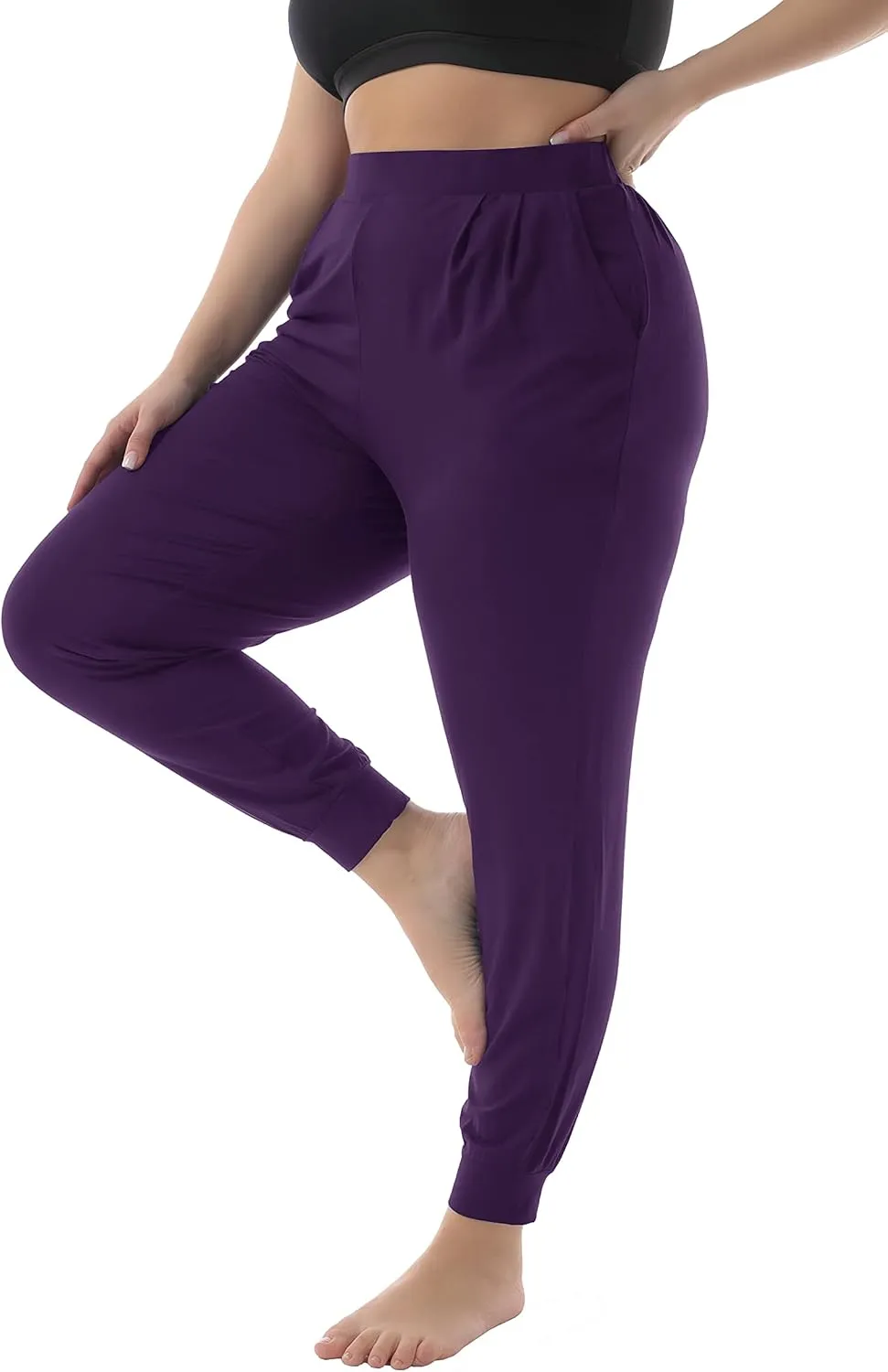 ZERDOCEAN Women's Plus Size Casual Lounge Pants Stretchy Relaxed Jogger Yoga Pants with Pockets