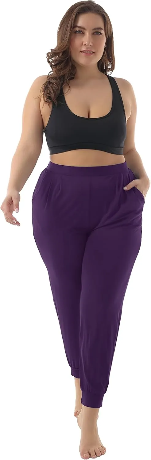 ZERDOCEAN Women's Plus Size Casual Lounge Pants Stretchy Relaxed Jogger Yoga Pants with Pockets