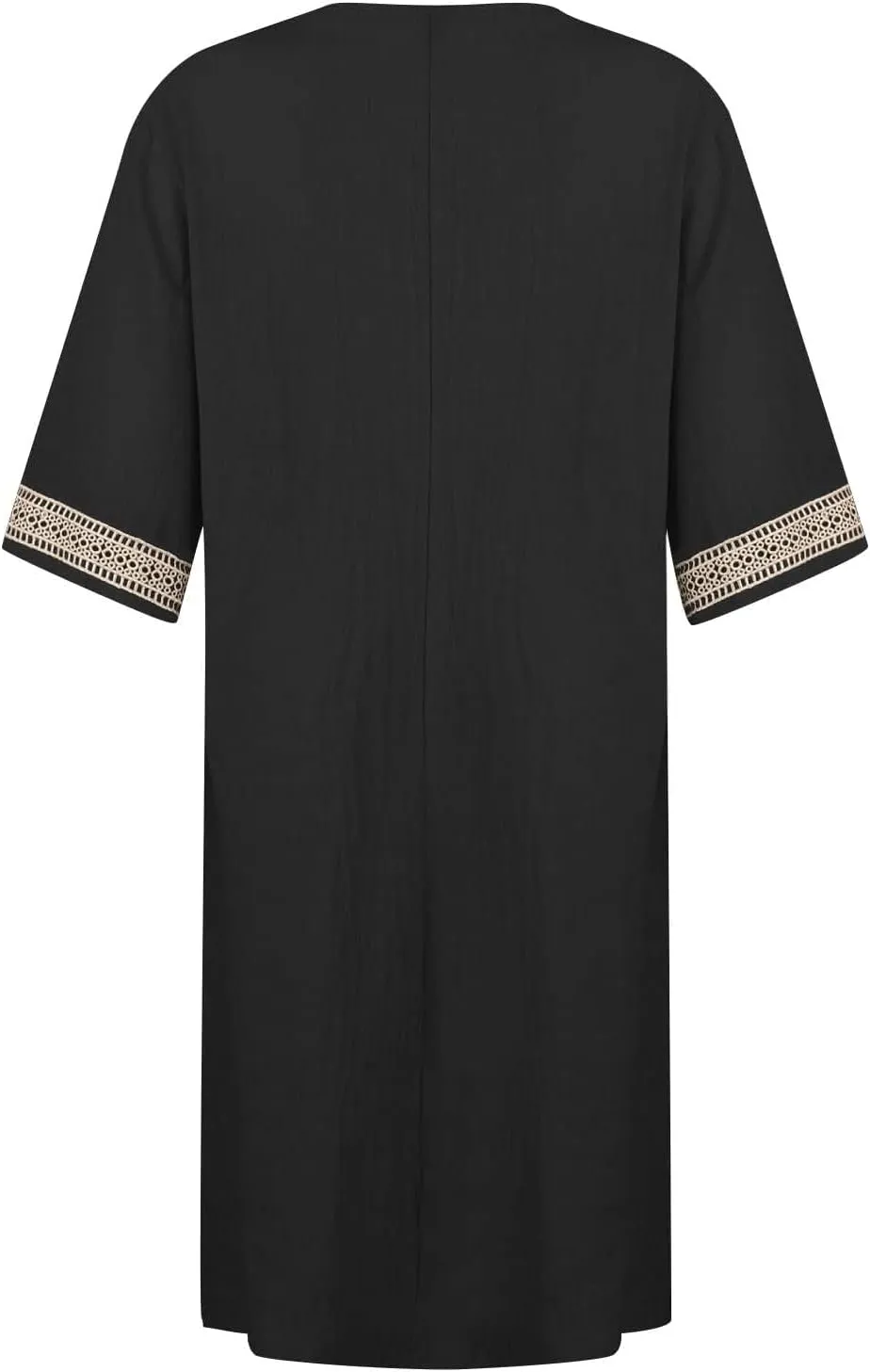 ZOCAVIA Womens Cotton Linen Dress Lace V Neck Summer Beach Vacation Knee Length Tshirt Shift Dresses Short Sleeve Plus Size