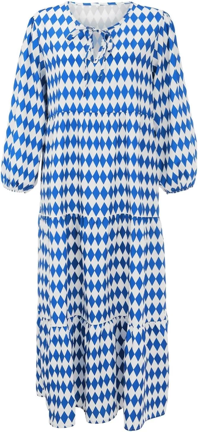 ZYXTIM Boho Dresses for Women 2025 V Neck Floral Puff Short Sleeve Summer Dress Oversize Casual Beach Vacation Maxi Dress