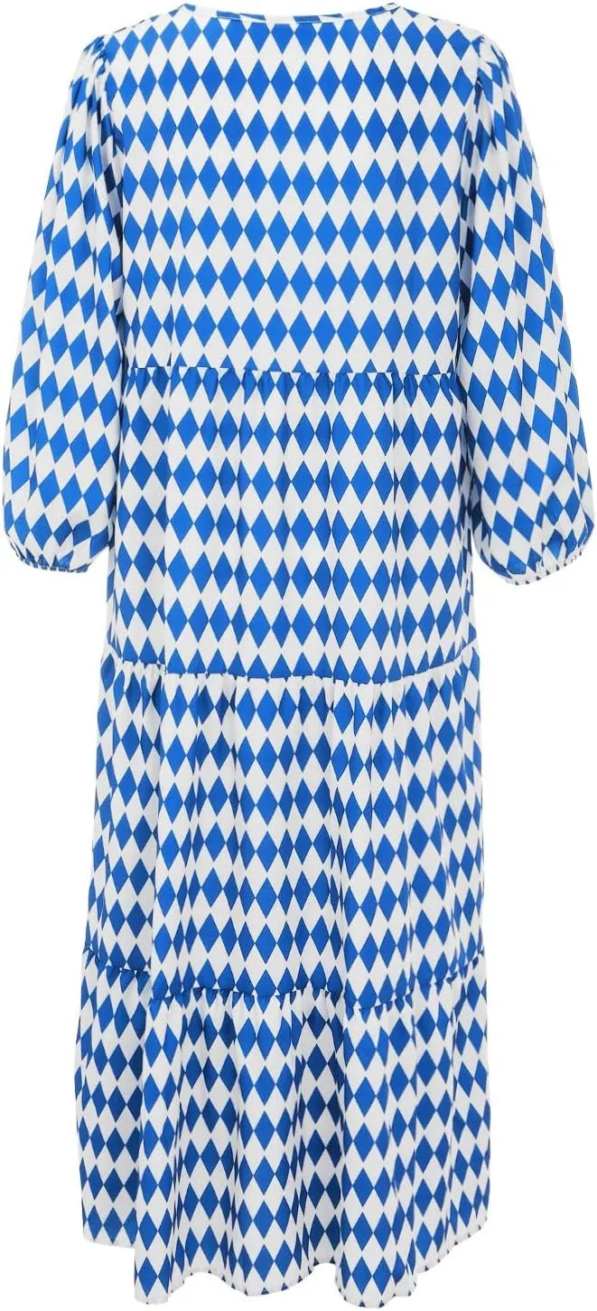 ZYXTIM Boho Dresses for Women 2025 V Neck Floral Puff Short Sleeve Summer Dress Oversize Casual Beach Vacation Maxi Dress