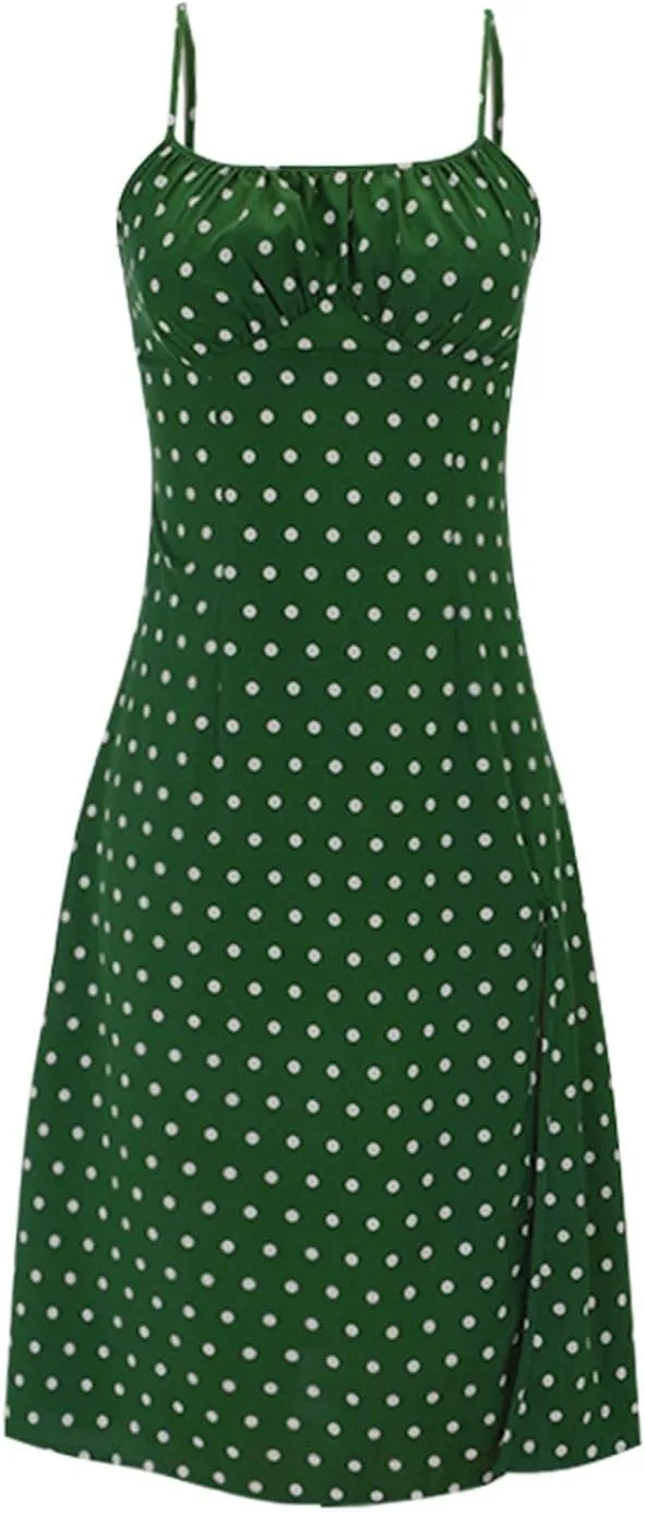 ZYXTIM Spaghetti Strap Dress for Women 2025 Summer Split Thigh Midi Floral Dresses High Waist Slim Vacation Beach Sexy Dress