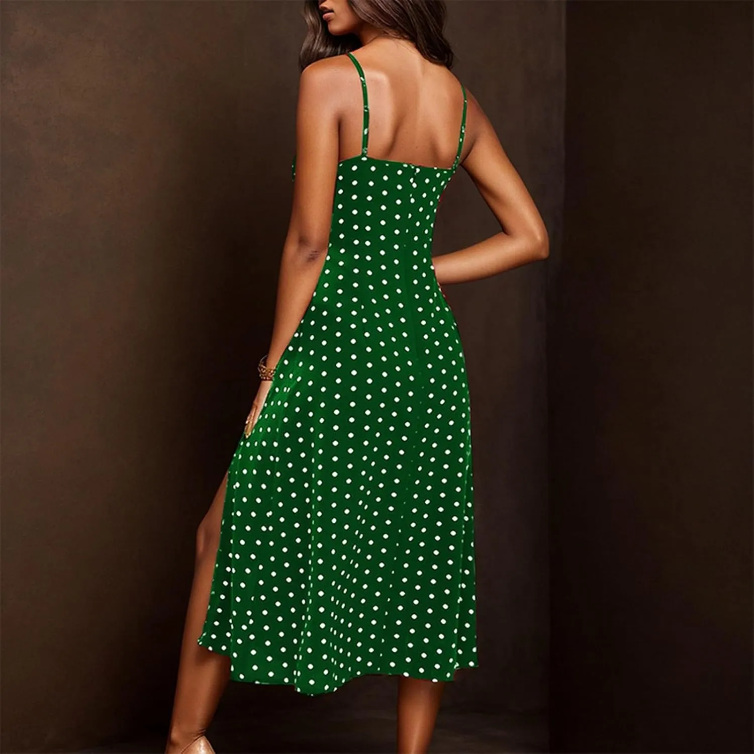 ZYXTIM Spaghetti Strap Dress for Women 2025 Summer Split Thigh Midi Floral Dresses High Waist Slim Vacation Beach Sexy Dress