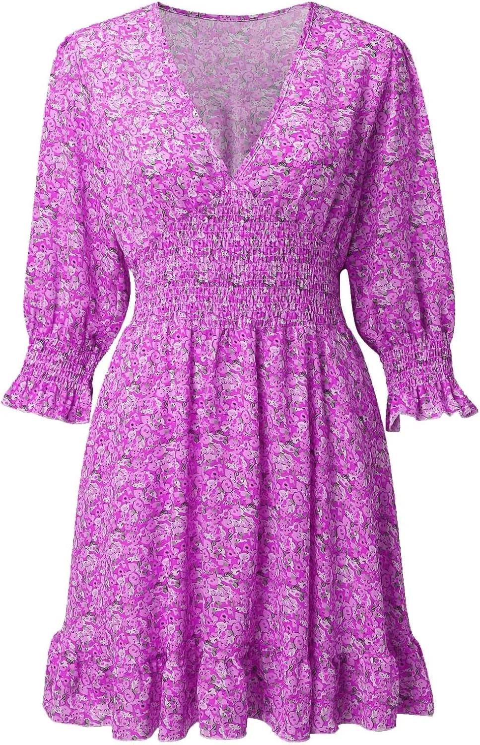 ZYXTIM Women's 2023 Summer Swing Dress Elegant Deep V Neck Floral Half Sleeve Ruffle Layer A-Line Short Dress Beach Sundress