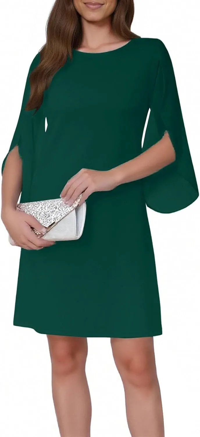 ZYXTIM Womens Chiffon Dresses Flutter Sleeve Winkle Free Casual Smart Office Work Dress Plus Size Flowy Shift Mini Dress