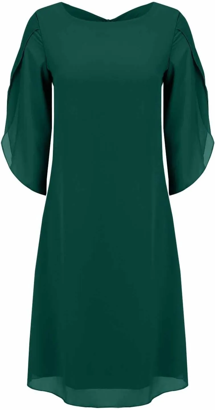 ZYXTIM Womens Chiffon Dresses Flutter Sleeve Winkle Free Casual Smart Office Work Dress Plus Size Flowy Shift Mini Dress