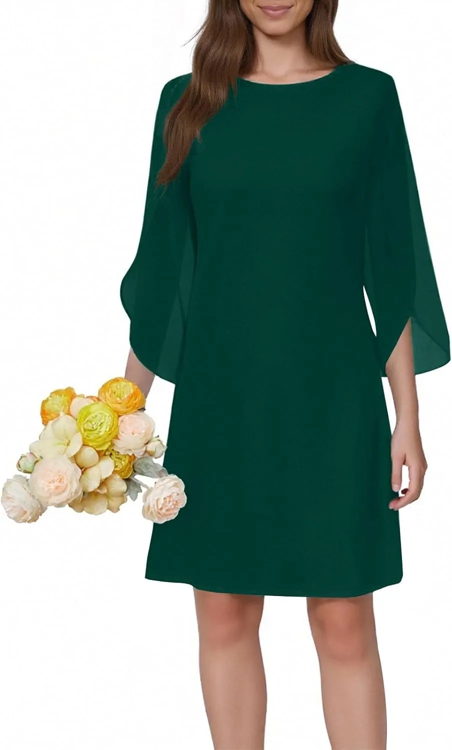 ZYXTIM Womens Chiffon Dresses Flutter Sleeve Winkle Free Casual Smart Office Work Dress Plus Size Flowy Shift Mini Dress