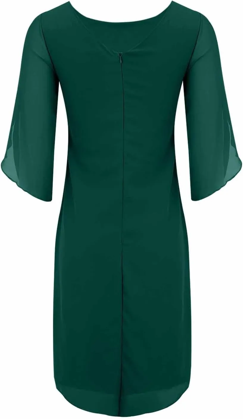 ZYXTIM Womens Chiffon Dresses Flutter Sleeve Winkle Free Casual Smart Office Work Dress Plus Size Flowy Shift Mini Dress