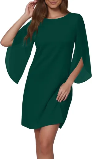 ZYXTIM Womens Chiffon Dresses Flutter Sleeve Winkle Free Casual Smart Office Work Dress Plus Size Flowy Shift Mini Dress