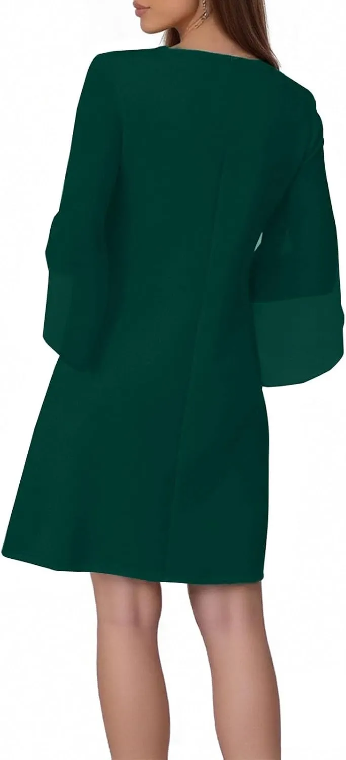 ZYXTIM Womens Chiffon Dresses Flutter Sleeve Winkle Free Casual Smart Office Work Dress Plus Size Flowy Shift Mini Dress