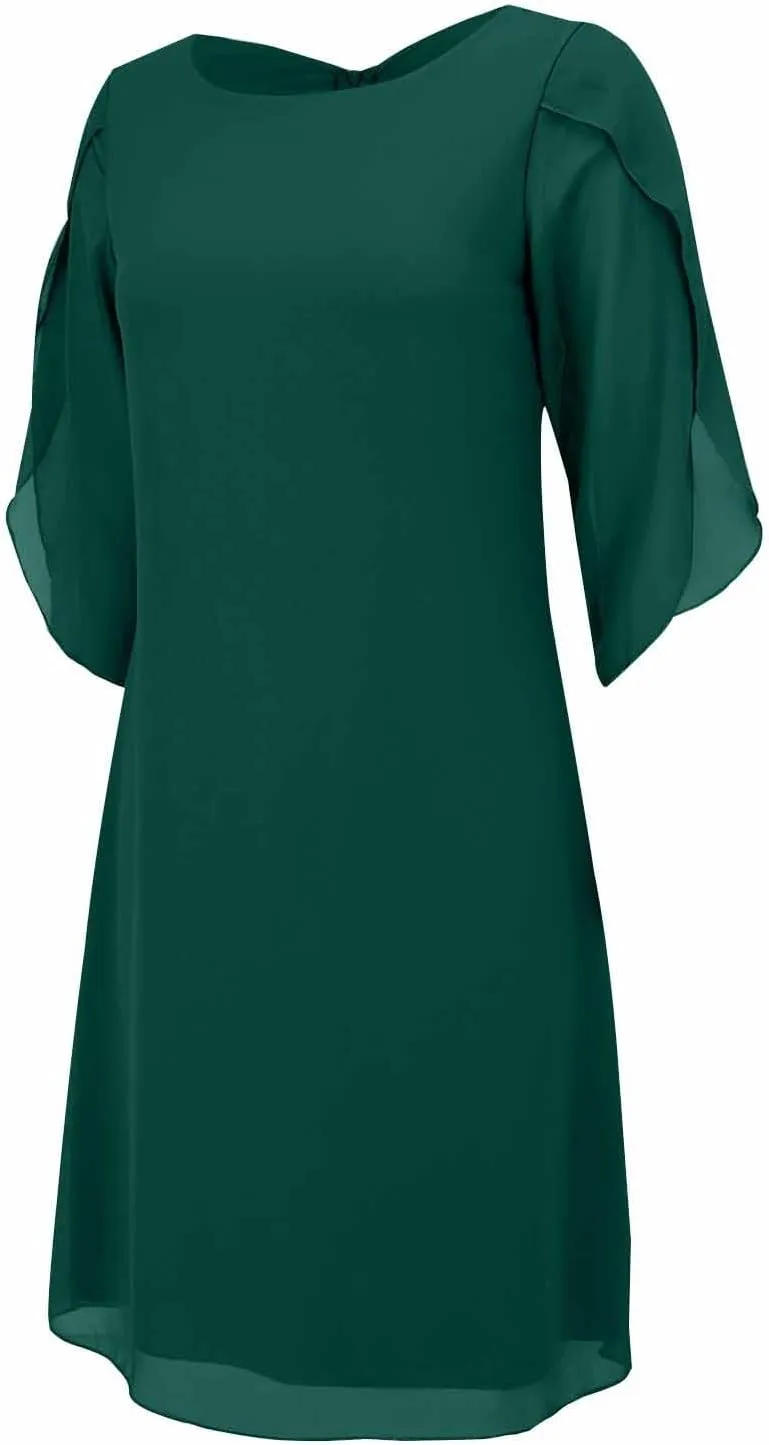 ZYXTIM Womens Chiffon Dresses Flutter Sleeve Winkle Free Casual Smart Office Work Dress Plus Size Flowy Shift Mini Dress