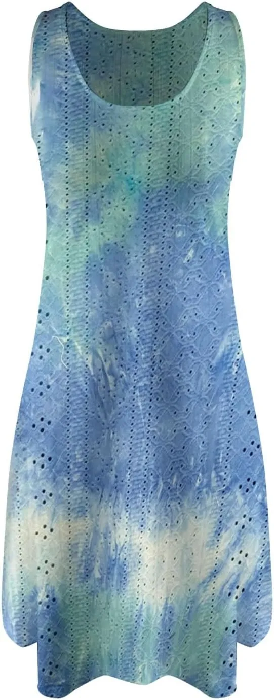 ZYXTIM Women's Summer 2024 Casual Sundress Sleeveless Eyelet Embroidery Mini Dress V Neck Floral Printed Flowy Beach Sundress