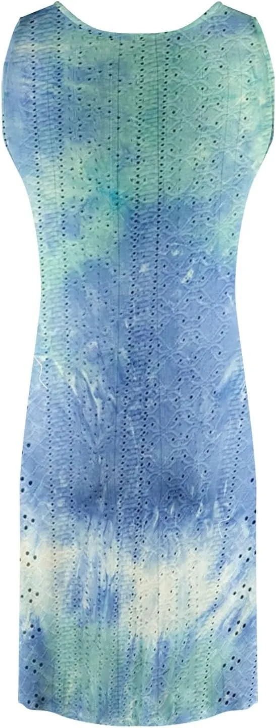 ZYXTIM Women's Summer 2024 Casual Sundress Sleeveless Eyelet Embroidery Mini Dress V Neck Floral Printed Flowy Beach Sundress