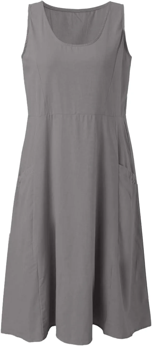 ZYXTIM Women's Summer Casual Tank Midi Dress with Pockets Plus Size Loose Fit Comfy T Shirt Dresses Flowy Beach Sundresses