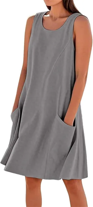 ZYXTIM Women's Summer Casual Tank Midi Dress with Pockets Plus Size Loose Fit Comfy T Shirt Dresses Flowy Beach Sundresses