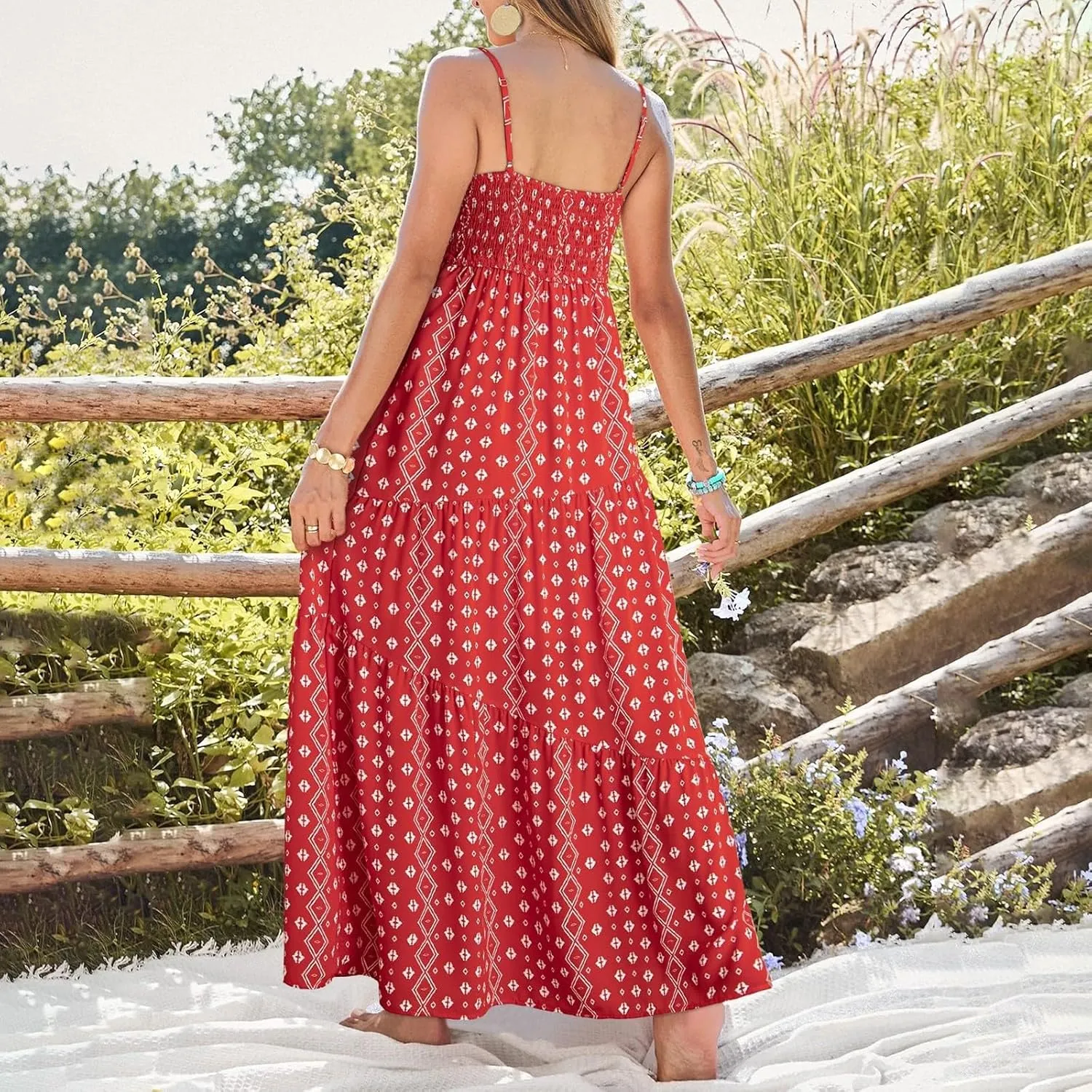 ZYXTIM Womens Summer Dresses 2025 V Neck Sleeveless Flowy Beach Dress Floral Printed High Waist A-line Sundress Long Dress