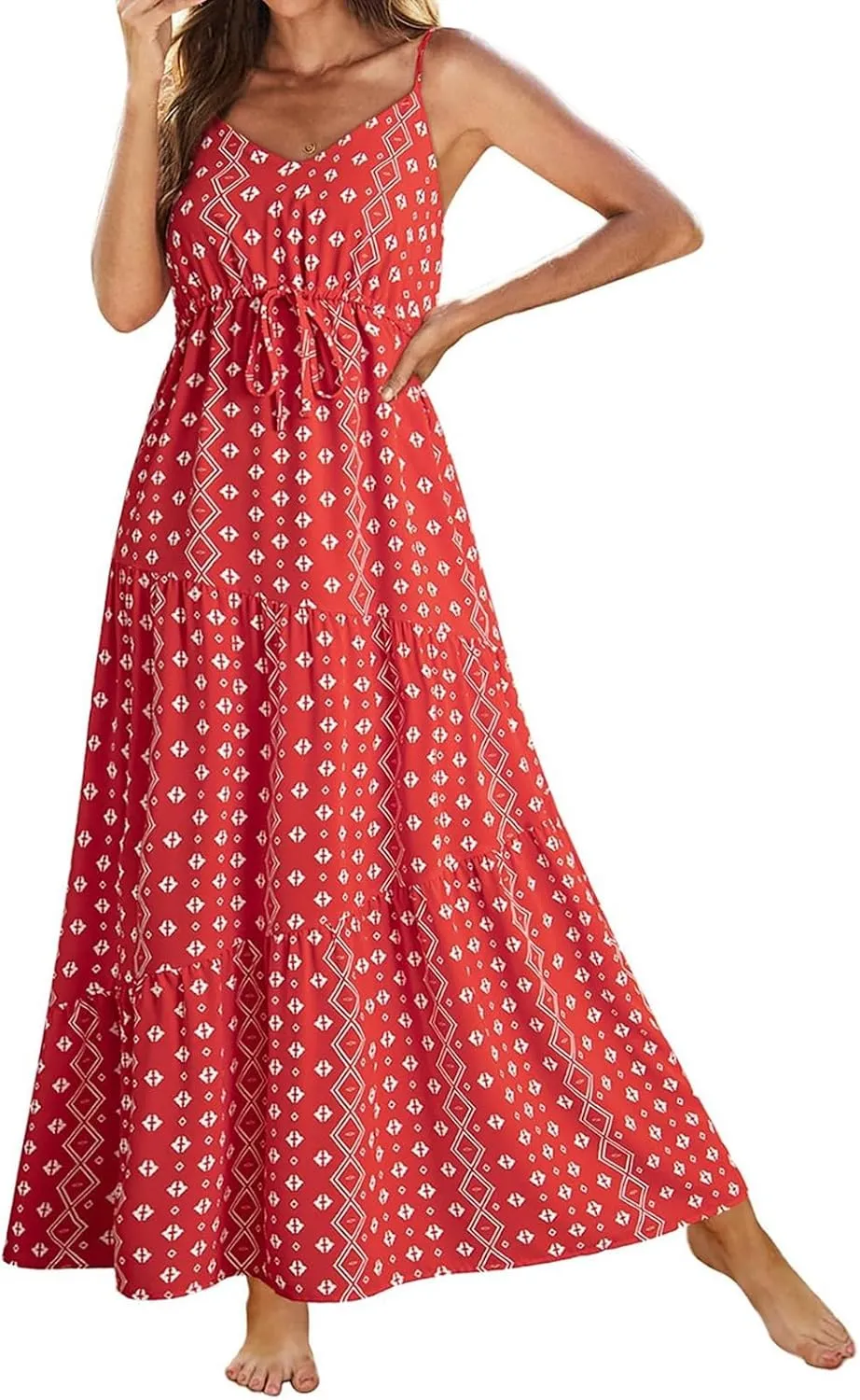 ZYXTIM Womens Summer Dresses 2025 V Neck Sleeveless Flowy Beach Dress Floral Printed High Waist A-line Sundress Long Dress
