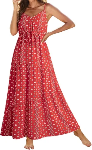 ZYXTIM Womens Summer Dresses 2025 V Neck Sleeveless Flowy Beach Dress Floral Printed High Waist A-line Sundress Long Dress